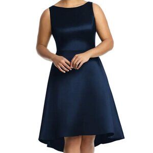 Alfred Sung Midnight Blue Sateen Twill High Low Cocktail Dress D697W
